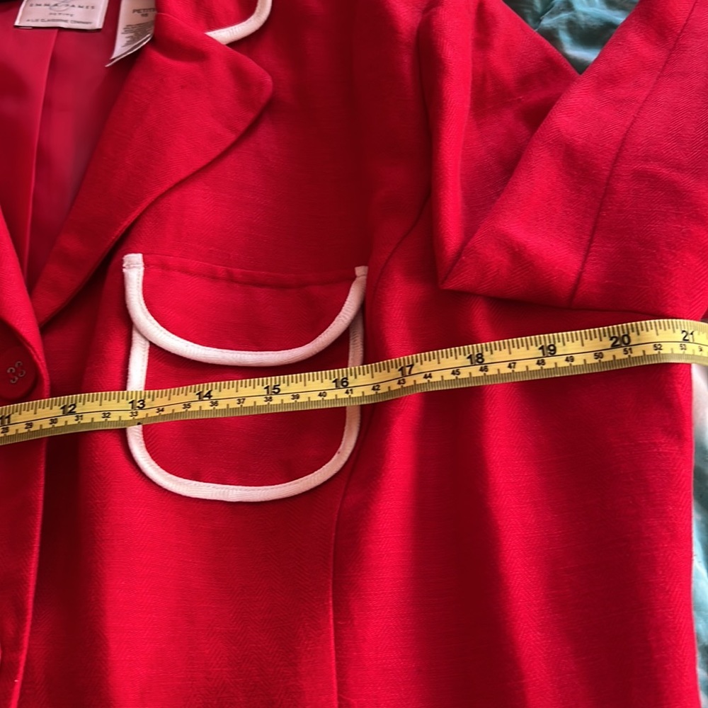 Linen rayon blend red/white trim unlined jacket size 16 petite - Picture 5 of 11